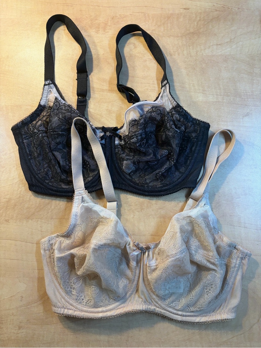 2 Wacoal 855186 Retro Chic Full Figure Underwire Bra Black Nude 32DD Lace